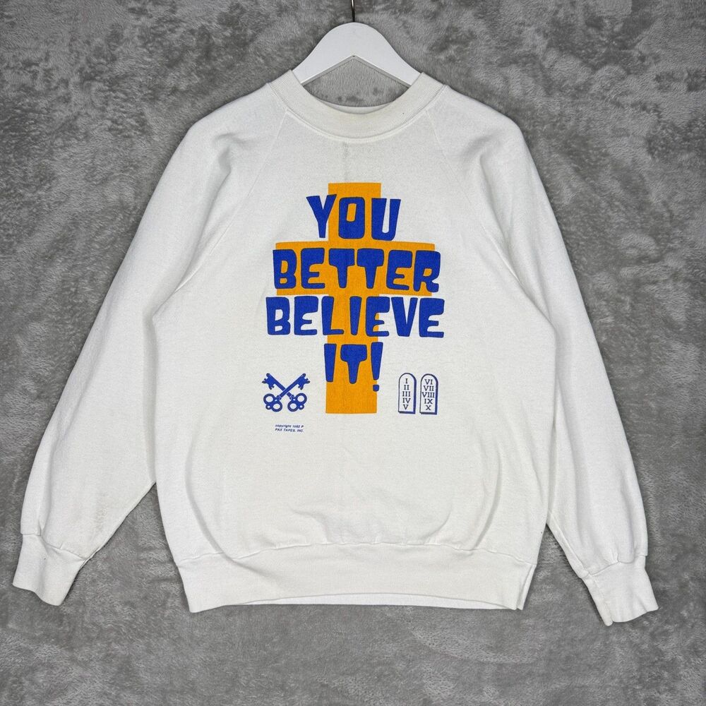 Vtg 90s Jesus Sweatshirt Mens Large You Better Believe It White Crewneck Oneita